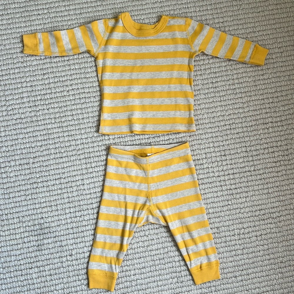 Hanna Andersson baby striped pajamas yellow oatmeal